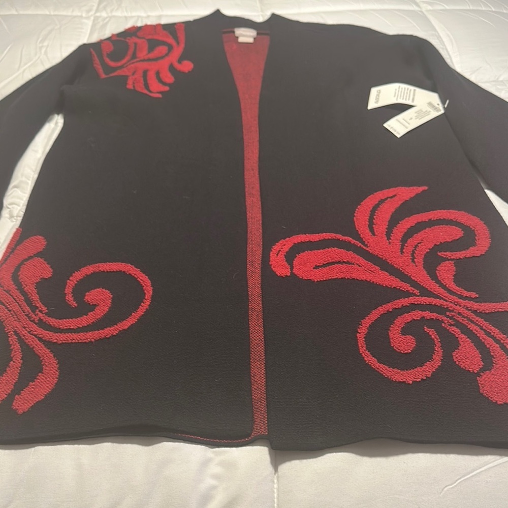 Chico's Black and Red Cardigan Sweater